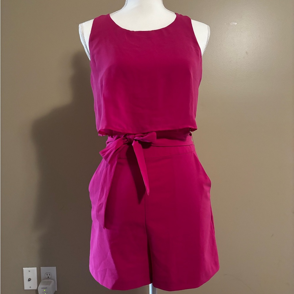 Bebe Fuchsia Pink Georgette Popover Layered
Sleeveless Romper